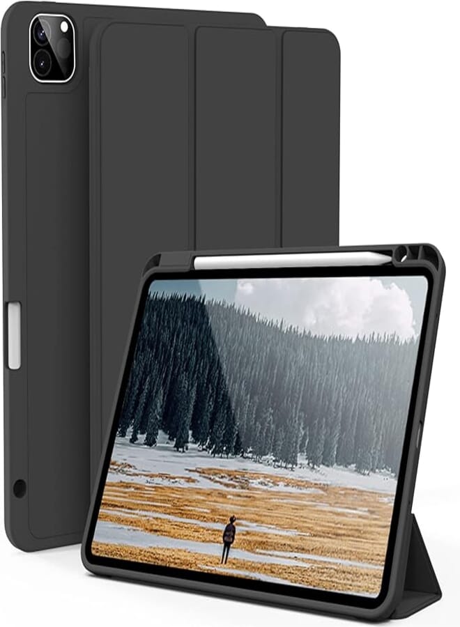 kenke Case for iPad Pro 11 Inch 4th/3rd/2nd Generation (2022/2021/2020) with Pencil Holder, Slim Trifold Smart Cover with Soft TPU Back, Support 2nd Gen Pencil Charging, Auto Sleep/Wake, Black
